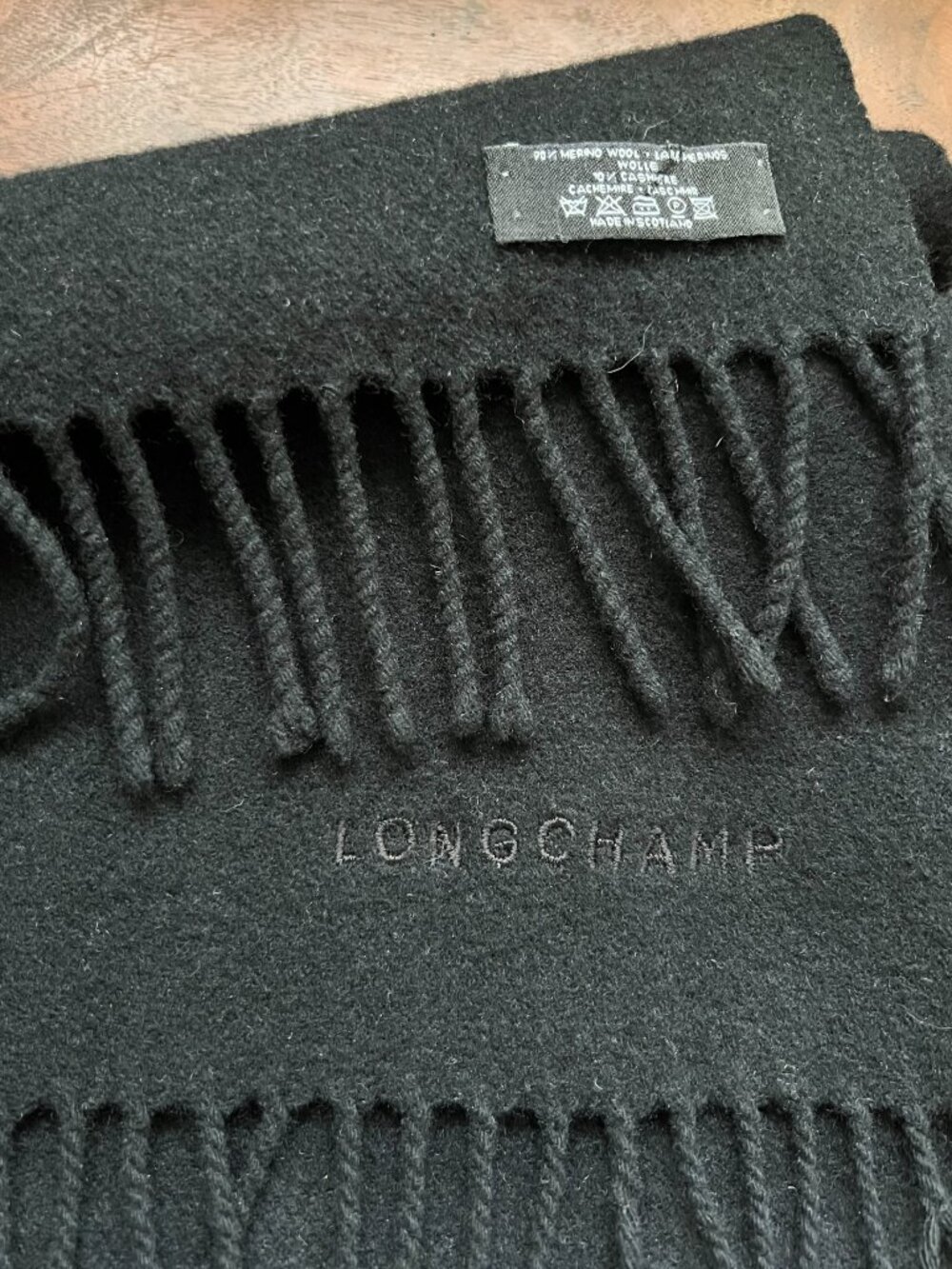 Longchamp Black Wool Cashmere Scarf Muffler